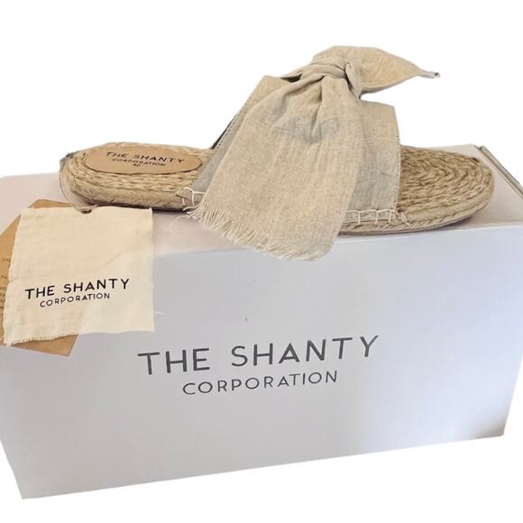NEW Shanty SHACK SLIDES Women's Slip On SHOES 40, US 9 Natural Linen Bow Sandals - Picture 3 of 12